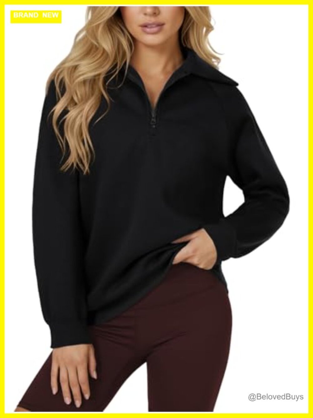 Women's Quarter Zip Pullover Sweatshirt Fleece Lined Long Sleeve Loose Fit